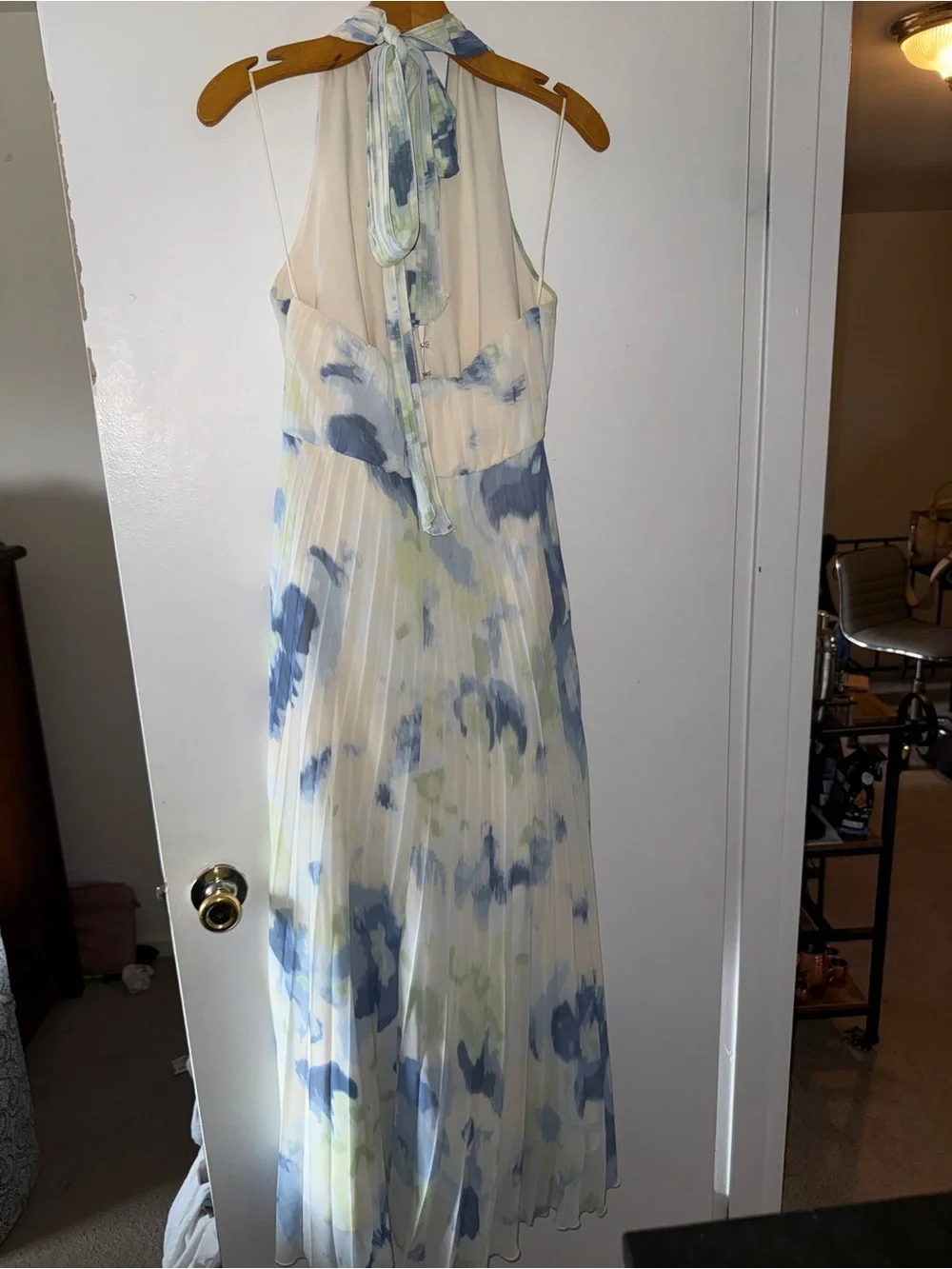 Abercrombie Giselle Halter Pleated Maxi Dress in Blue & Green